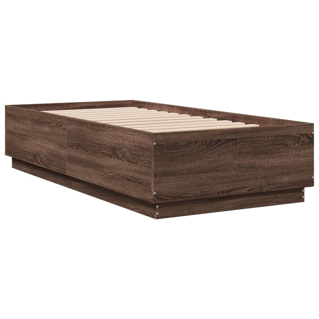 vidaXL Bedframe bewerkt hout bruin eikenkleur 75x190 cm, foto 2