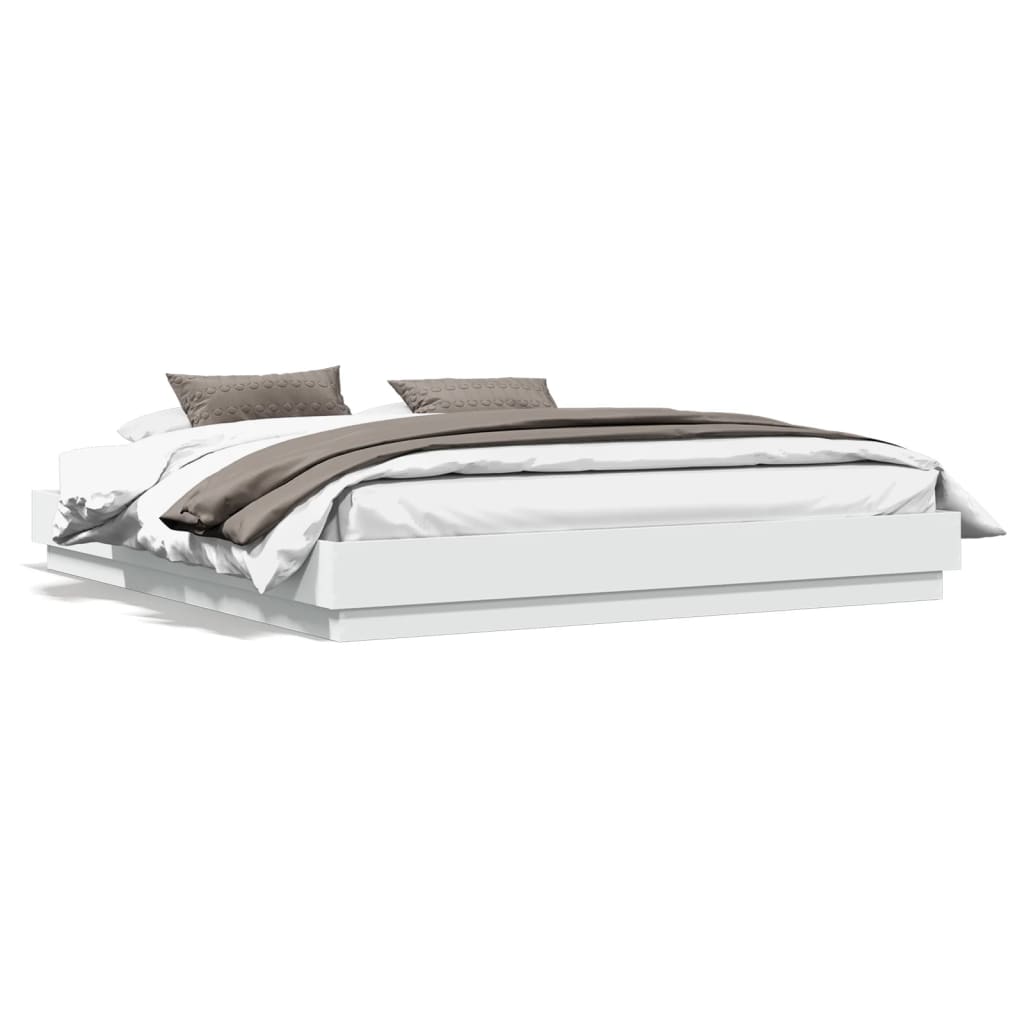 vidaXL Cadru de pat cu lumini LED, alb, 200x200 cm