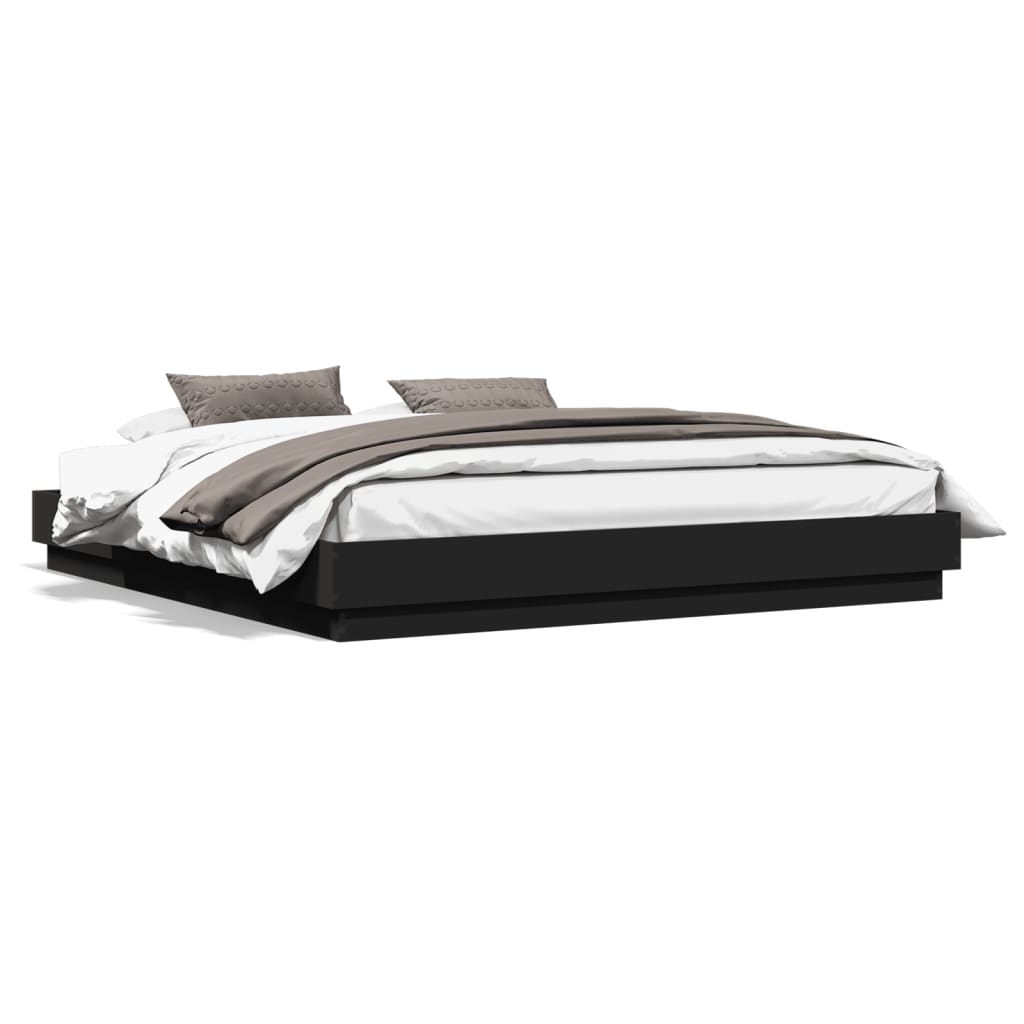vidaXL Cadru de pat cu lumini LED, negru, 200x200 cm
