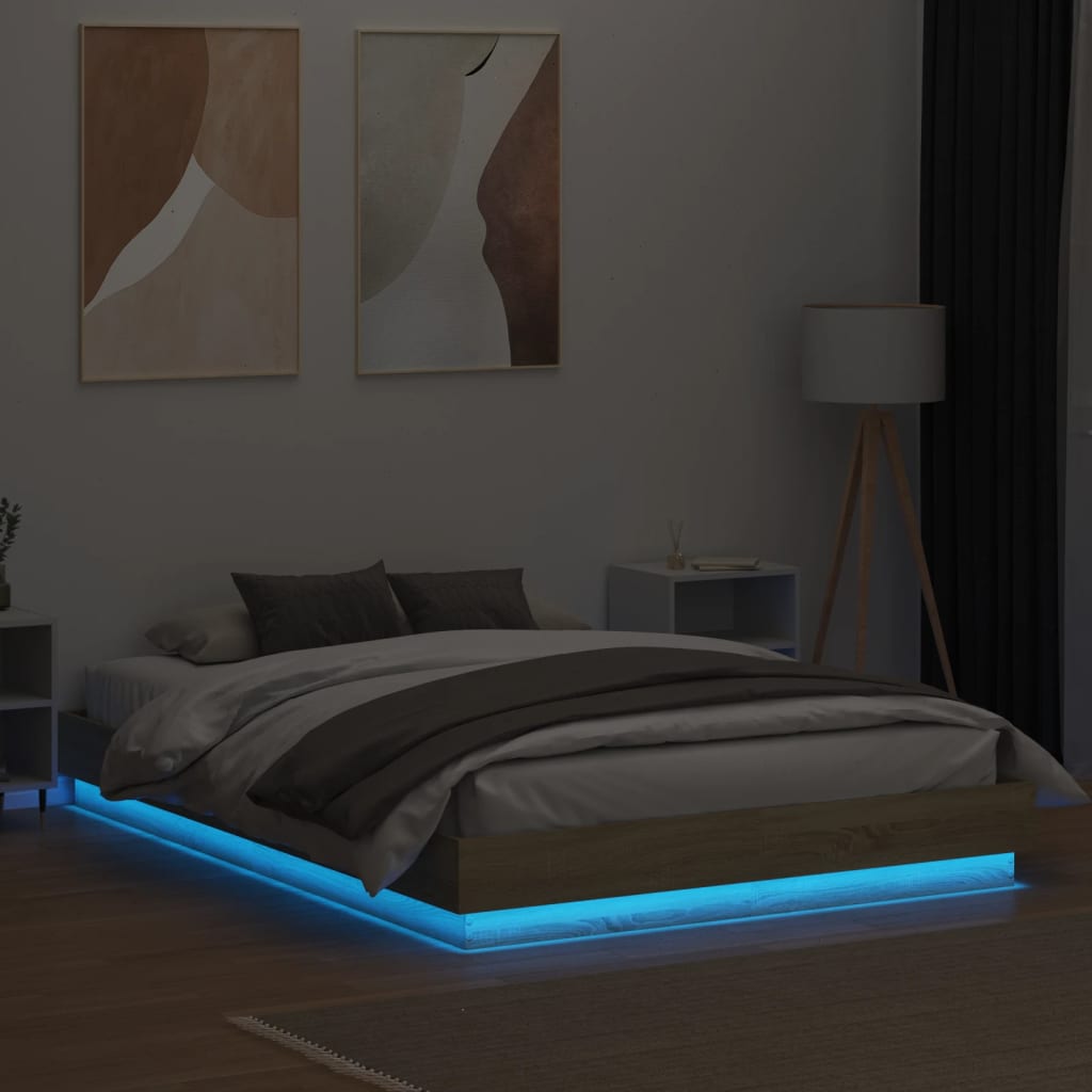 vidaXL Bedframe met LED-verlichting sonoma eikenkleurig 160x200 cm, foto 2