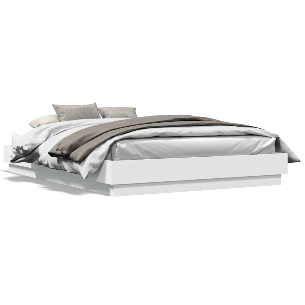 vidaXL Cadru de pat cu lumini LED, alb, 150x200 cm