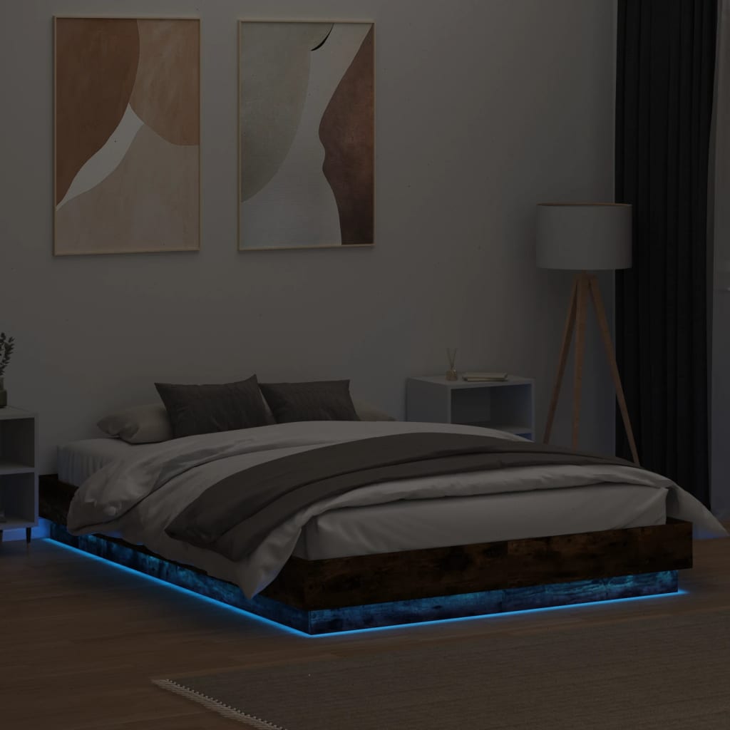 vidaXL Bedframe met LED-verlichting gerookt eikenkleurig 140x200 cm, foto 2