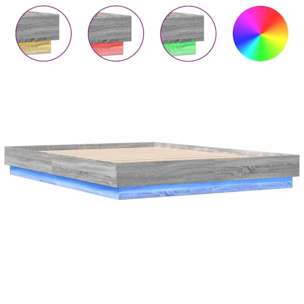vidaXL voodiraam LED-tuledega, hall Sonoma tamm, 140 x 200 cm