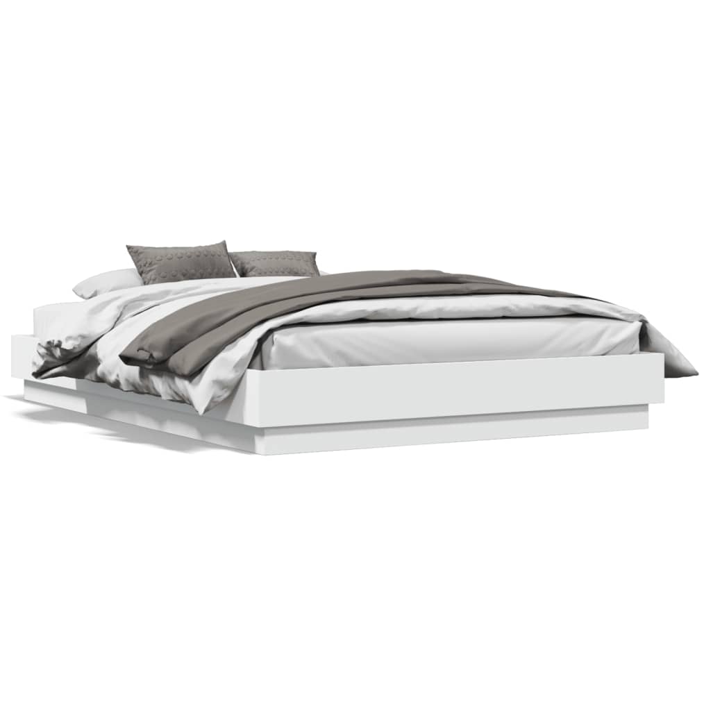 vidaXL Cadru de pat cu lumini LED, alb, 140x190 cm