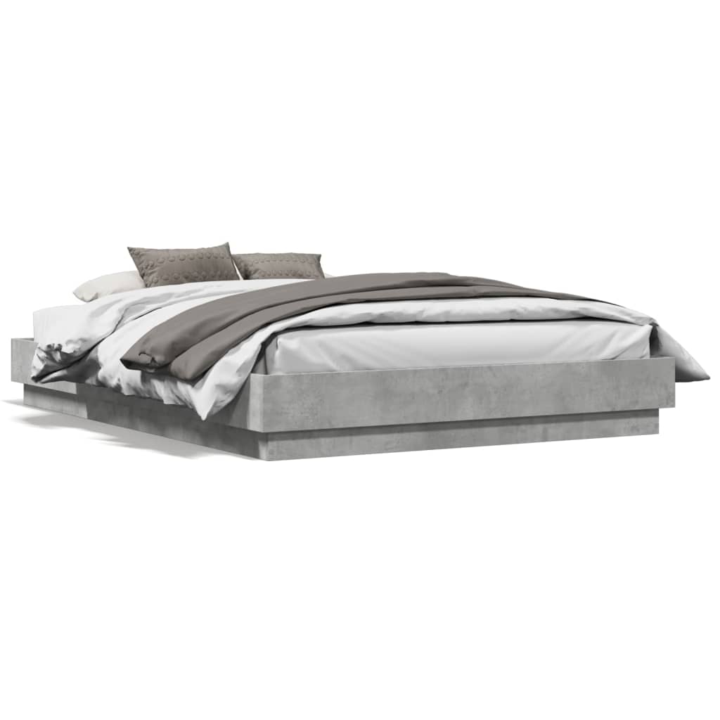 vidaXL Cadre de lit avec lumières LED gris béton 140x190 cm