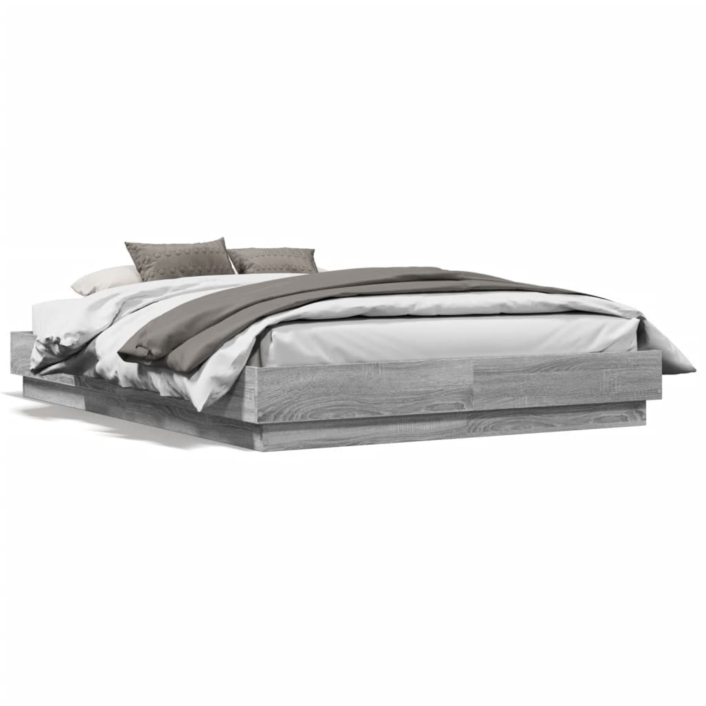 vidaXL Cadre de lit avec lumières LED sonoma gris 135x190 cm
