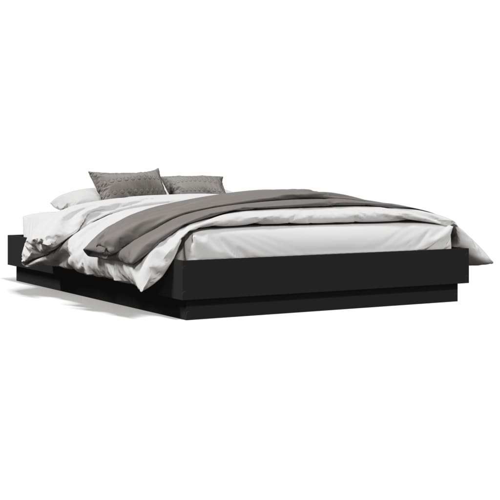 vidaXL Cadru de pat cu lumini LED, negru, 120x190 cm