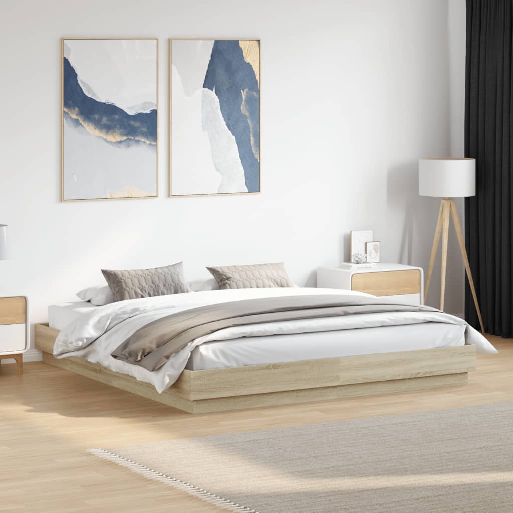 vidaXL Sängynrunko Sonoma-tammi 200x200 cm tekninen puu