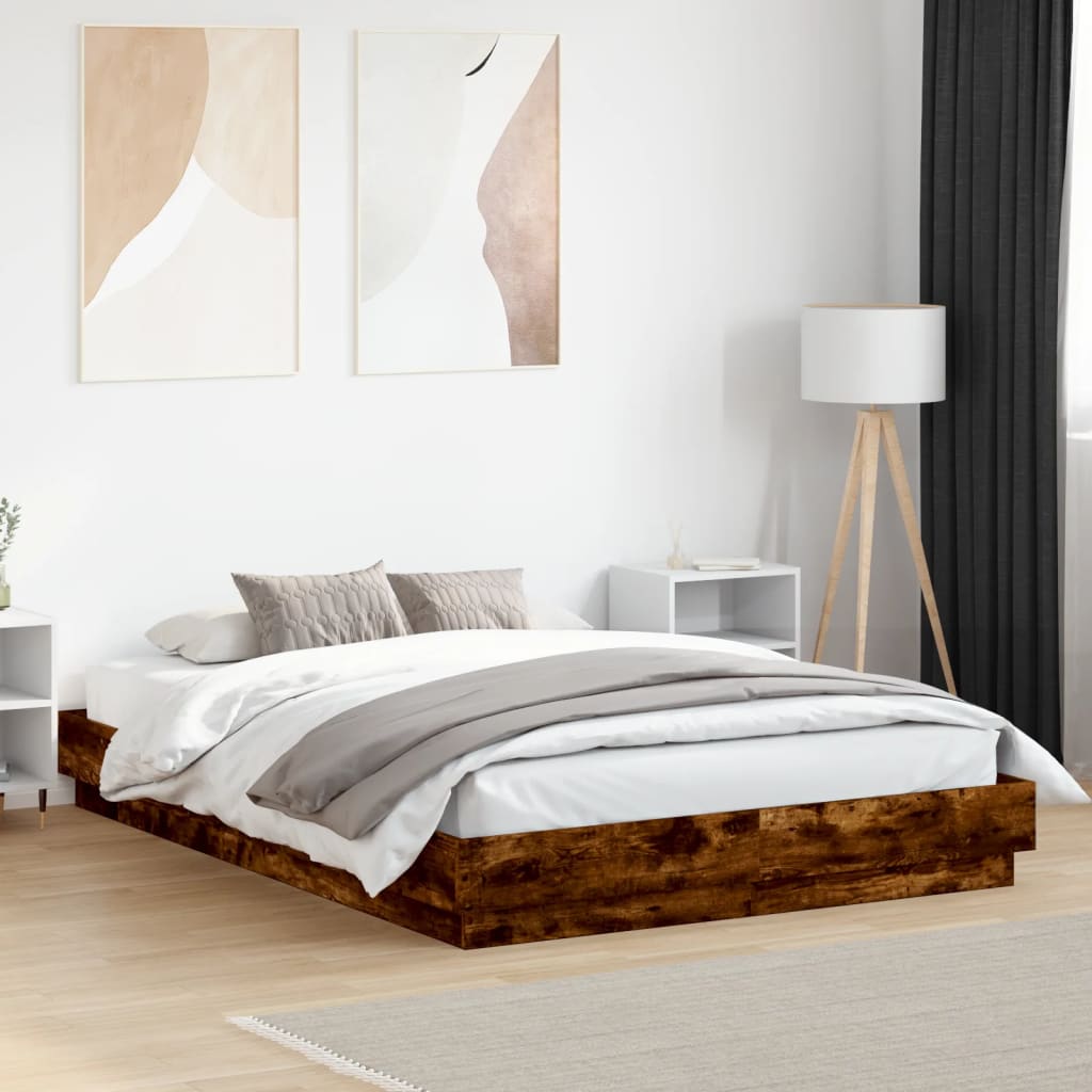 vidaXL Bettgestell Räuchereiche 120x200 cm Holzwerkstoff