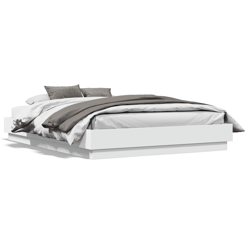 vidaXL Bedframe LED massief hout wit 140x190 cm, foto 3