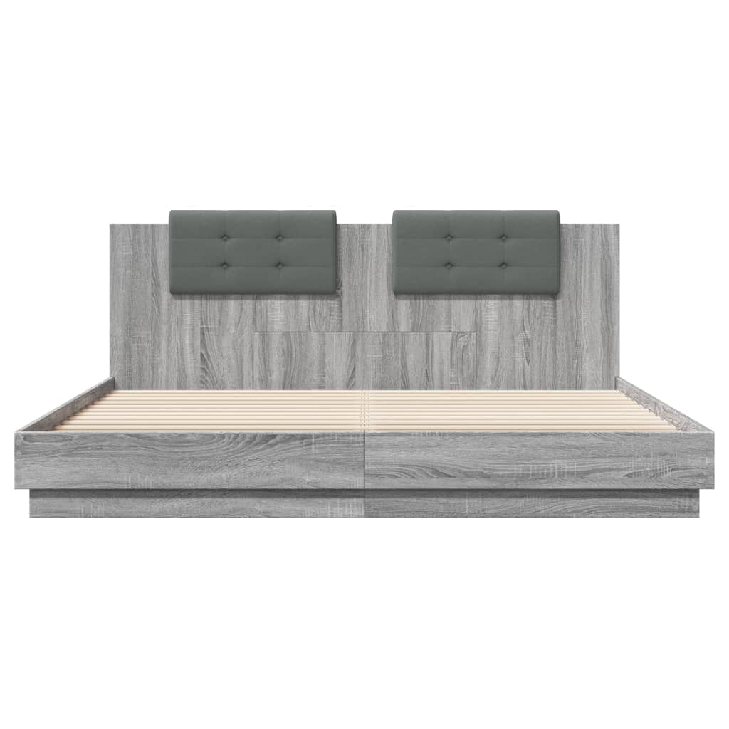 vidaXL Bedframe met hoofdeinde bewerkt hout grijs sonoma 200x200 cm, foto 4
