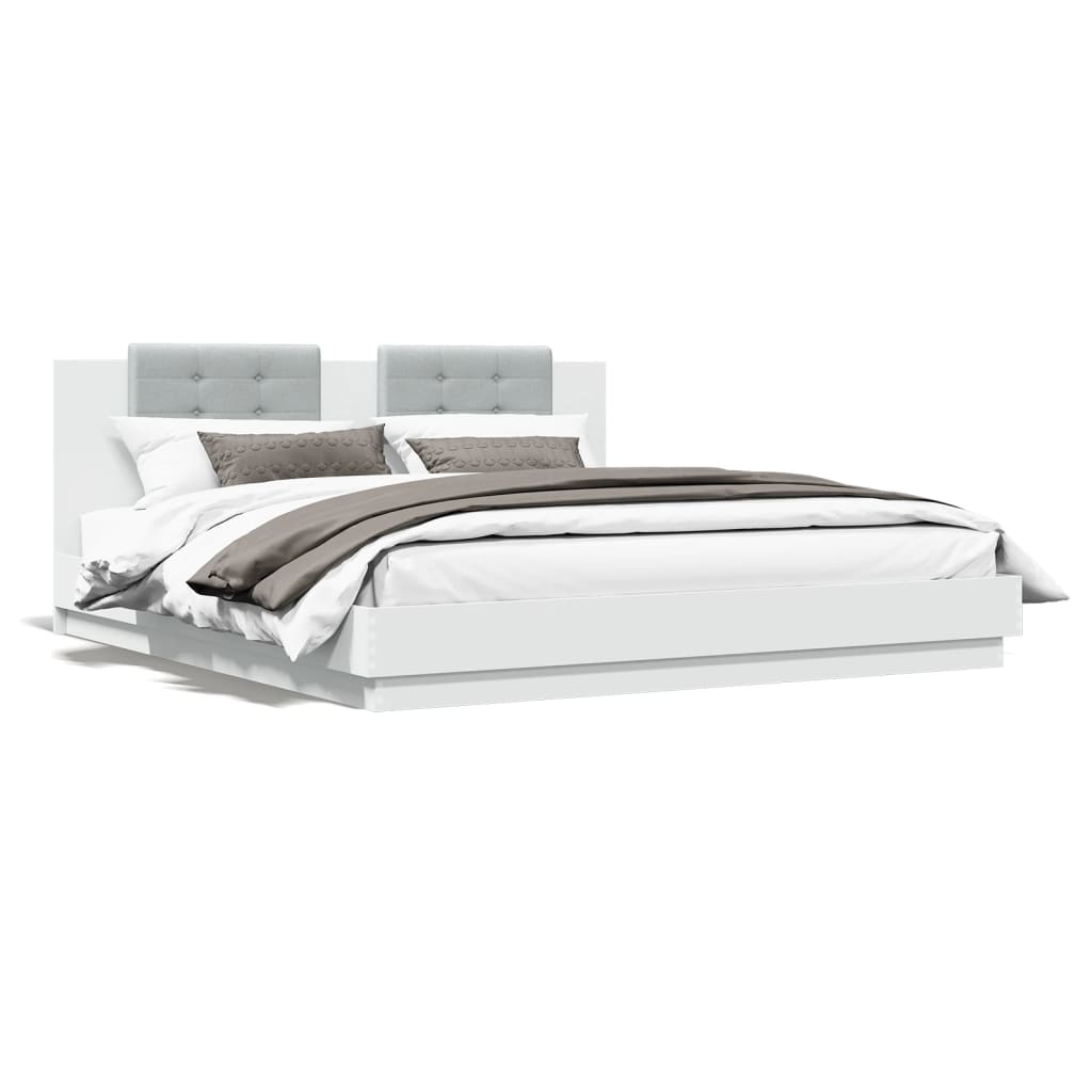 vidaXL Bedframe met hoofdbord bewerkt hout wit 180x200 cm, foto 3
