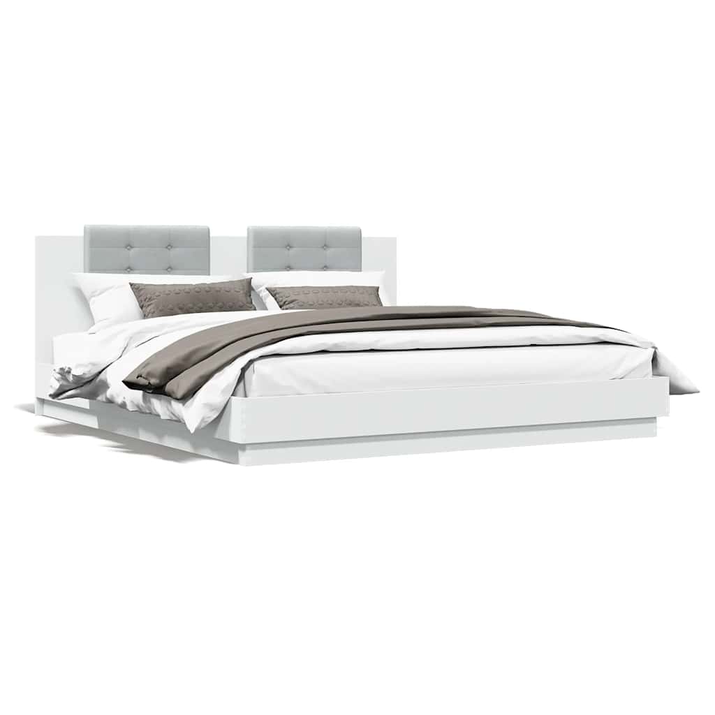 vidaXL Bedframe met hoofdbord bewerkt hout wit 160x200 cm, foto 3