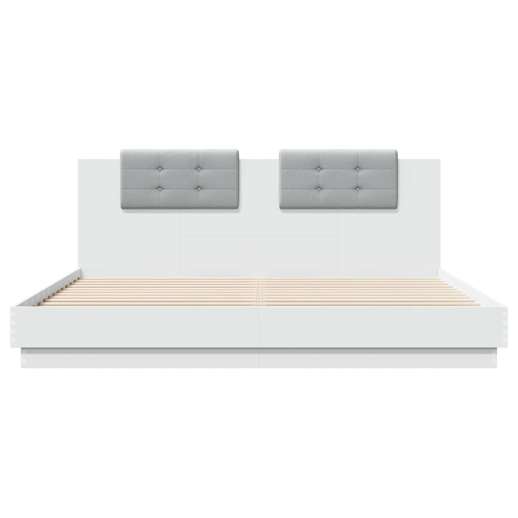 vidaXL Bedframe met hoofdbord bewerkt hout wit 160x200 cm, foto 4