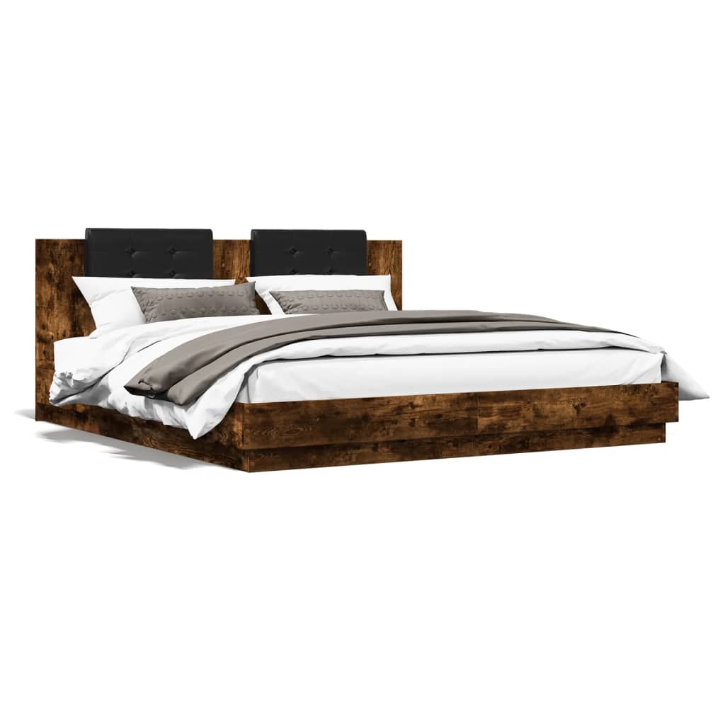 Rám postele s čelem kouřový dub 160 x 200 cm kompozitní dřevo