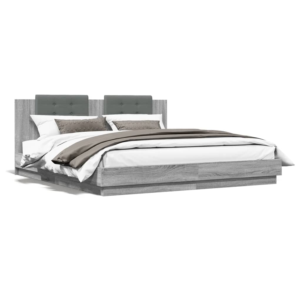 vidaXL Cadru de pat cu tăblie, gri sonoma, 160x200 cm lemn prelucrat