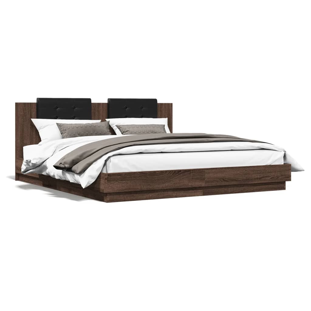 Rám postele s čelem hnědý dub 160 x 200 cm kompozitní dřevo