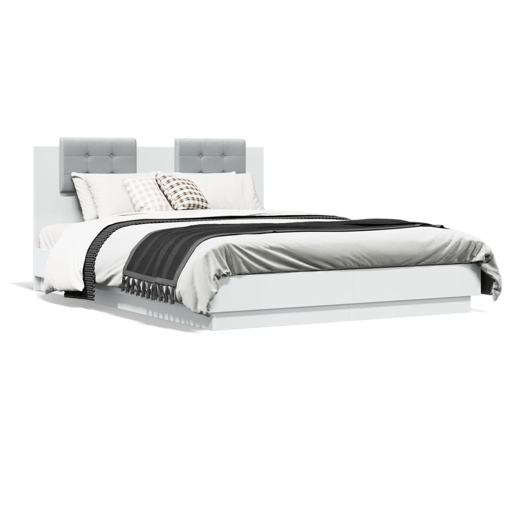 vidaXL Bedframe met hoofdeinde bewerkt hout wit 150x200 cm, foto 3