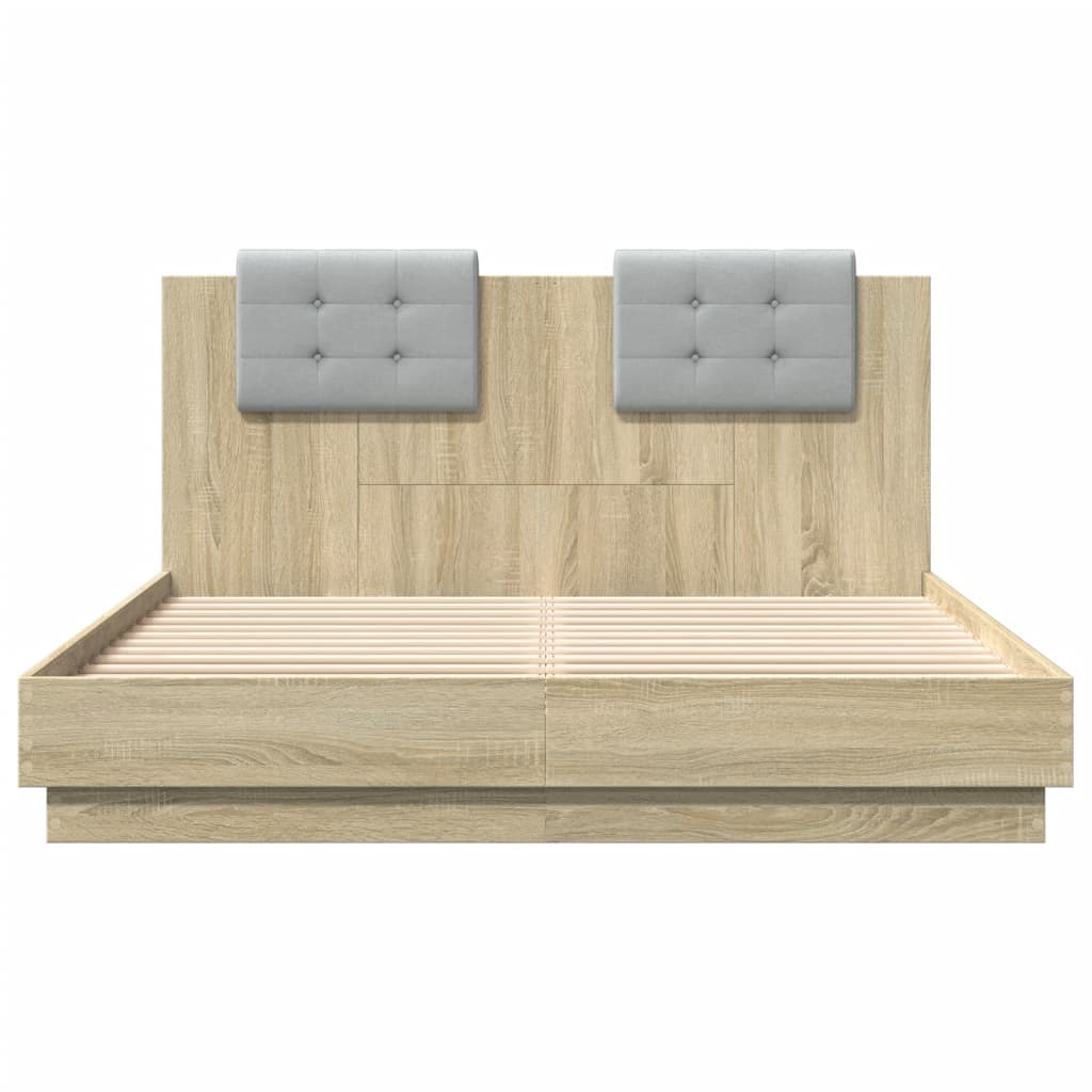 vidaXL Bedframe met hoofdeinde bewerkt hout sonoma eiken 150x200 cm, foto 4