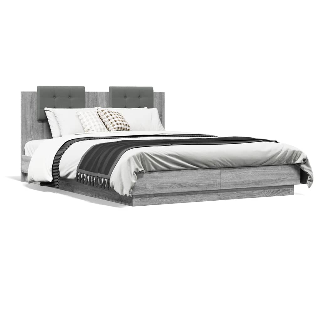 vidaXL Bedframe met hoofdeinde grijs sonoma eiken 150x200 cm, foto 3