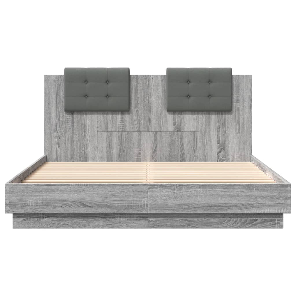 vidaXL Bedframe met hoofdeinde grijs sonoma eiken 150x200 cm, foto 4