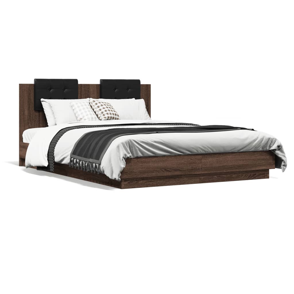 Rám postele s čelem hnědý dub 150 x 200 cm kompozitní dřevo