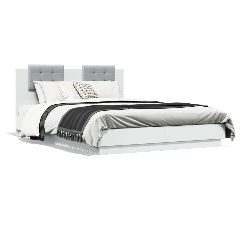 vidaXL Bedframe met hoofdbord bewerkt hout wit 140x200 cm, foto 3