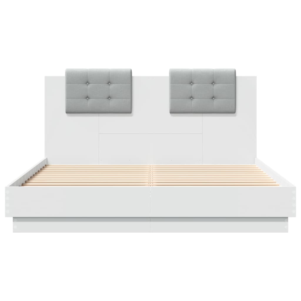 vidaXL Bedframe met hoofdbord bewerkt hout wit 140x200 cm, foto 4