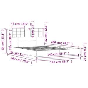 Rám postele s čelem betonově šedý 140 x 200 cm kompozitní dřevo - obrázek 9
