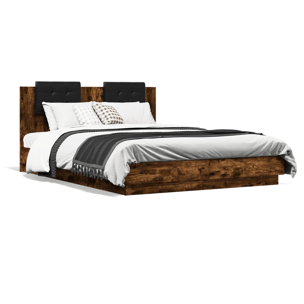 vidaXL Cadru de pat cu tăblie stejar fumuriu 140x200 cm lemn prelucrat