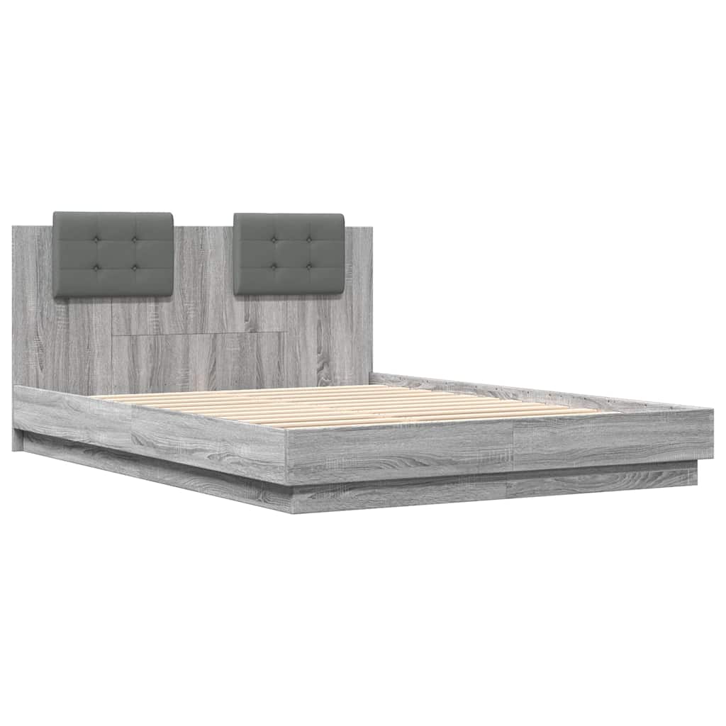 vidaXL Bedframe met hoofdeinde bewerkt hout grijs sonoma 140x200 cm, foto 2