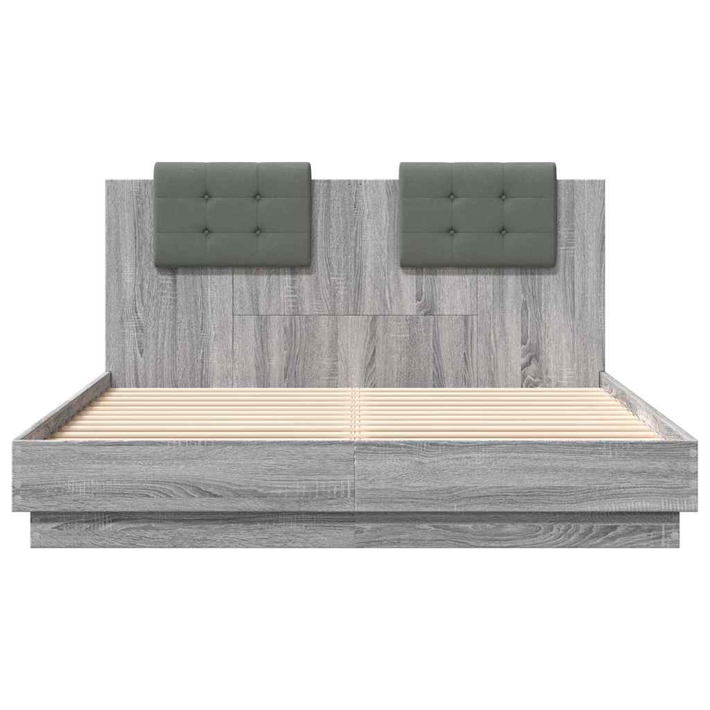 vidaXL Bedframe met hoofdeinde bewerkt hout grijs sonoma 140x200 cm, foto 4
