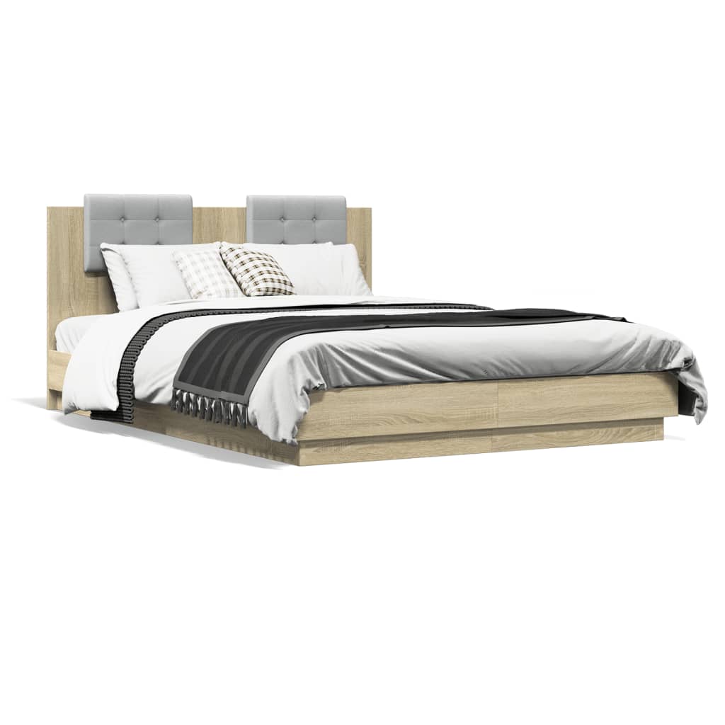 vidaXL Bedframe met hoofdeinde bewerkt hout sonoma eiken 120x200 cm, foto 3