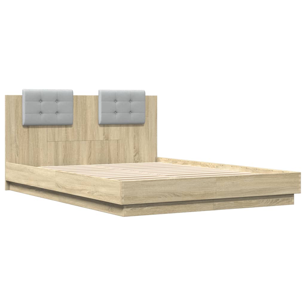 vidaXL Bedframe met hoofdeinde bewerkt hout sonoma eiken 120x200 cm, foto 2