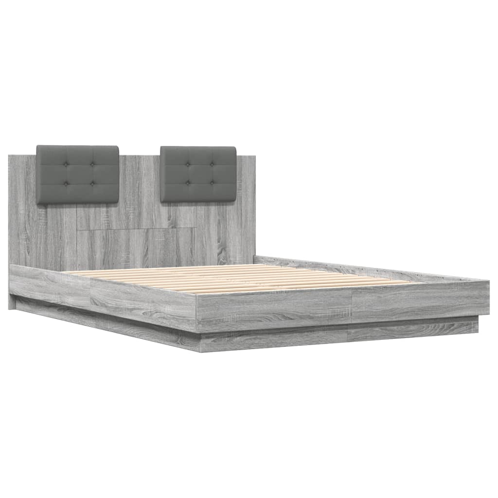 vidaXL Bedframe met hoofdeinde bewerkt hout grijs sonoma 120x200 cm afbeelding