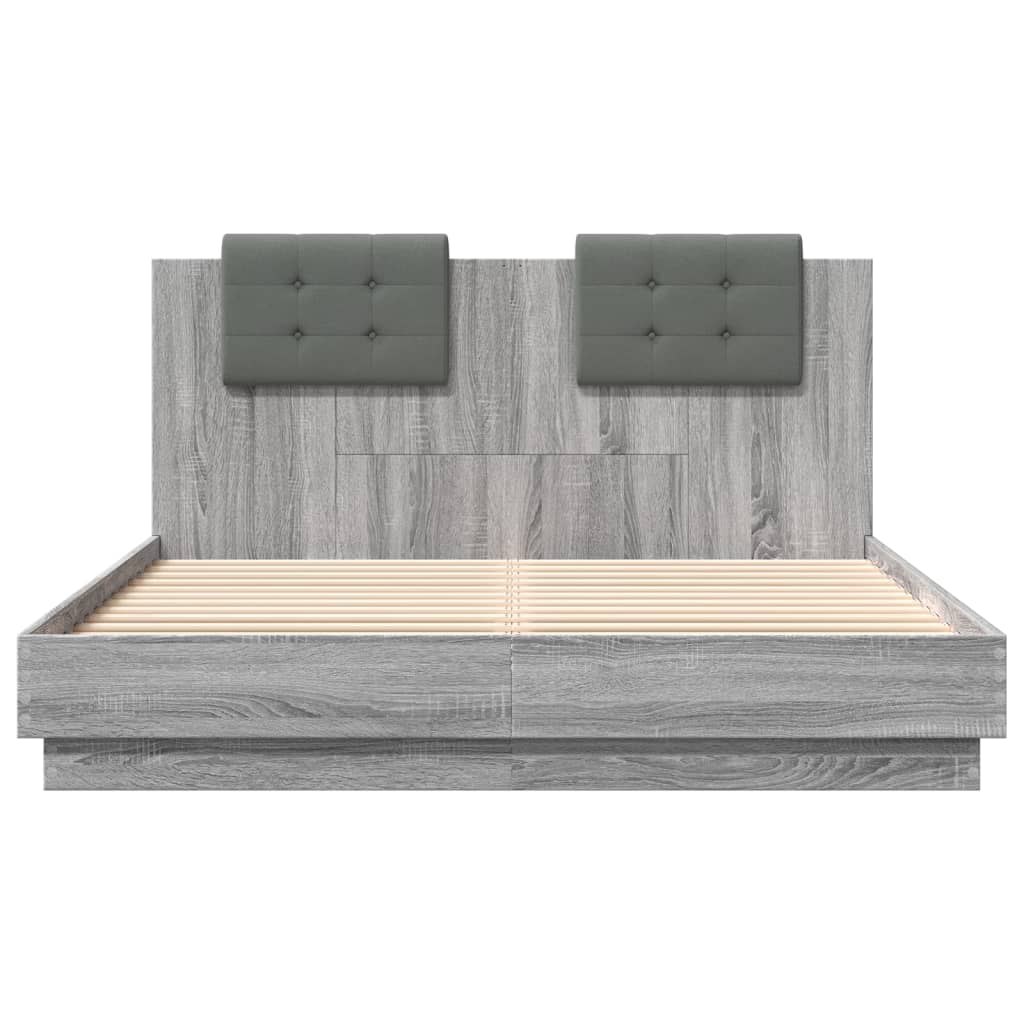 vidaXL Bedframe met hoofdeinde bewerkt hout grijs sonoma 120x200 cm, foto 4