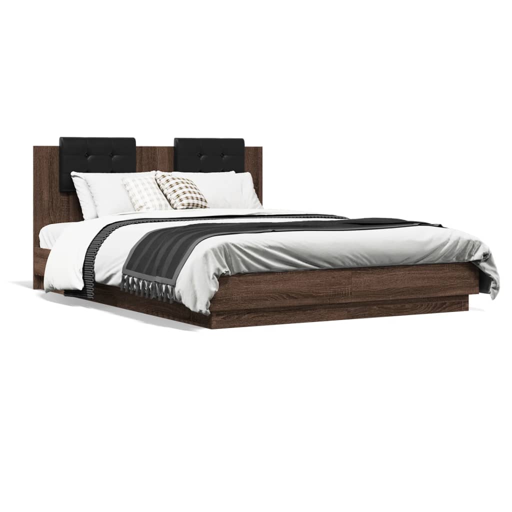 vidaXL Cadru de pat cu tăblie, stejar maro, 120x200 cm, lemn prelucrat
