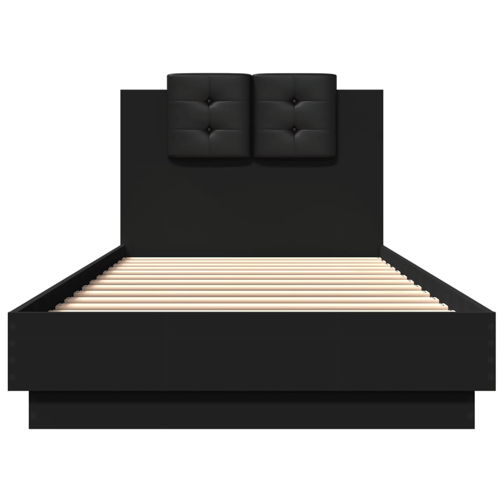 vidaXL Bedframe met hoofdbord bewerkt hout zwart 100x200 cm, foto 4