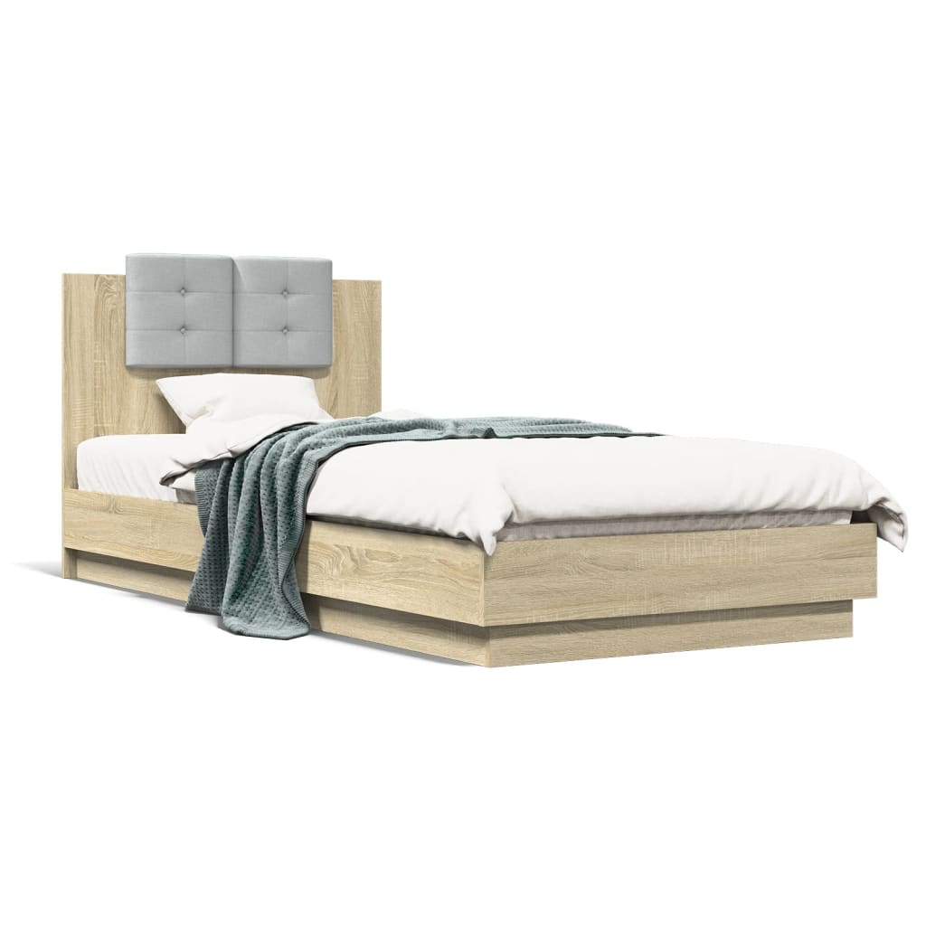 vidaXL Bedframe met hoofdeinde bewerkt hout sonoma eiken 100x200 cm, foto 3