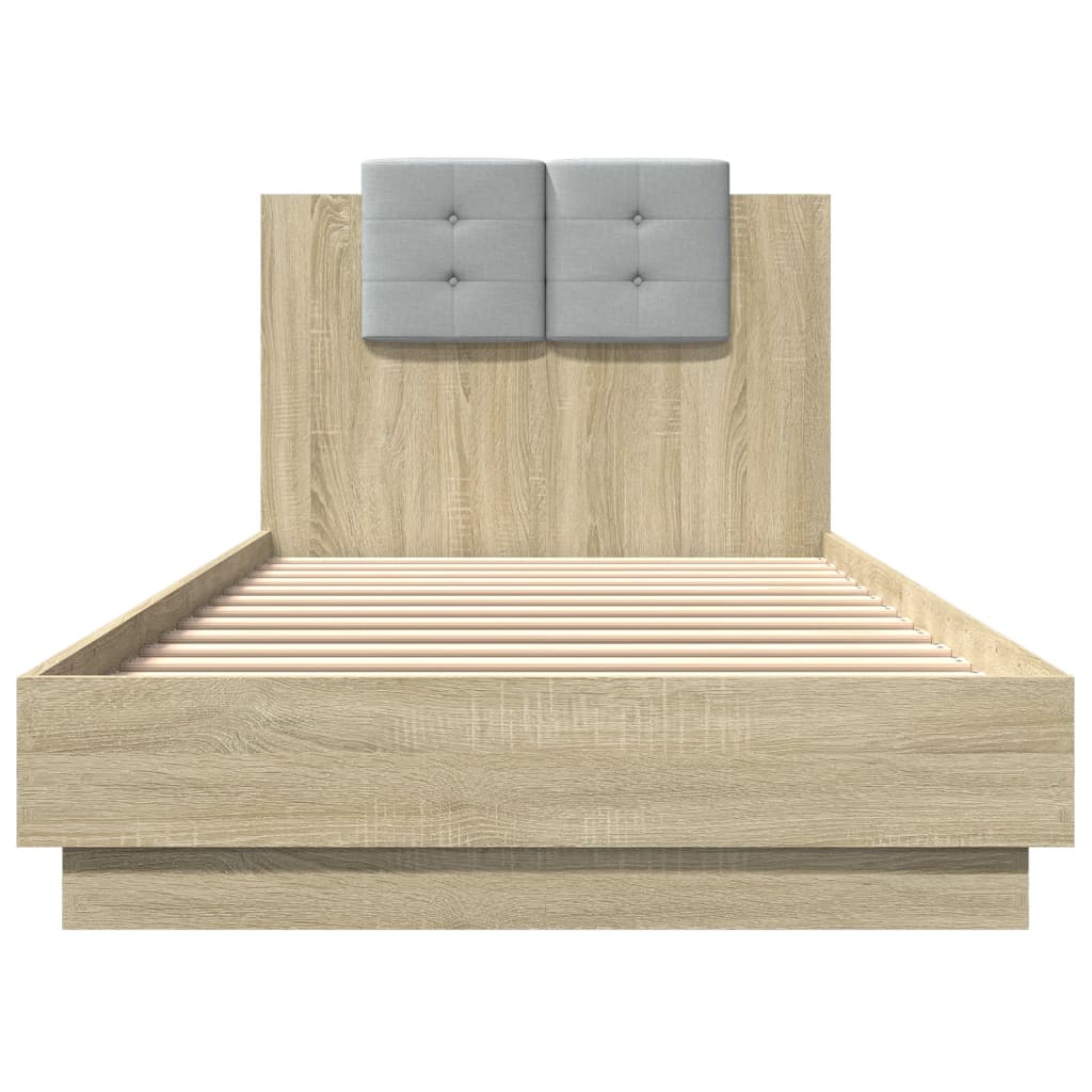 vidaXL Bedframe met hoofdeinde bewerkt hout sonoma eiken 100x200 cm, foto 4