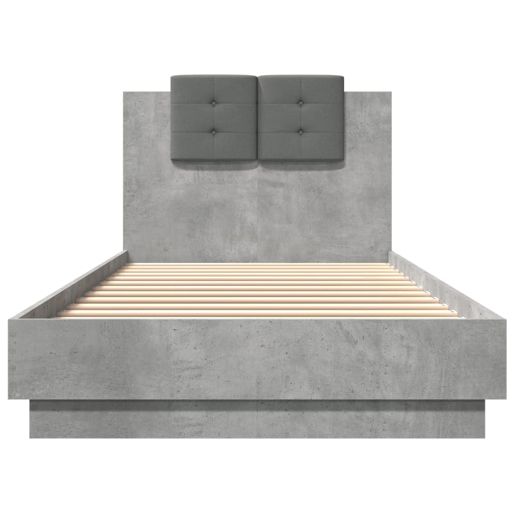 vidaXL Bedframe met hoofdeinde bewerkt hout betongrijs 100x200 cm grijs, foto 4