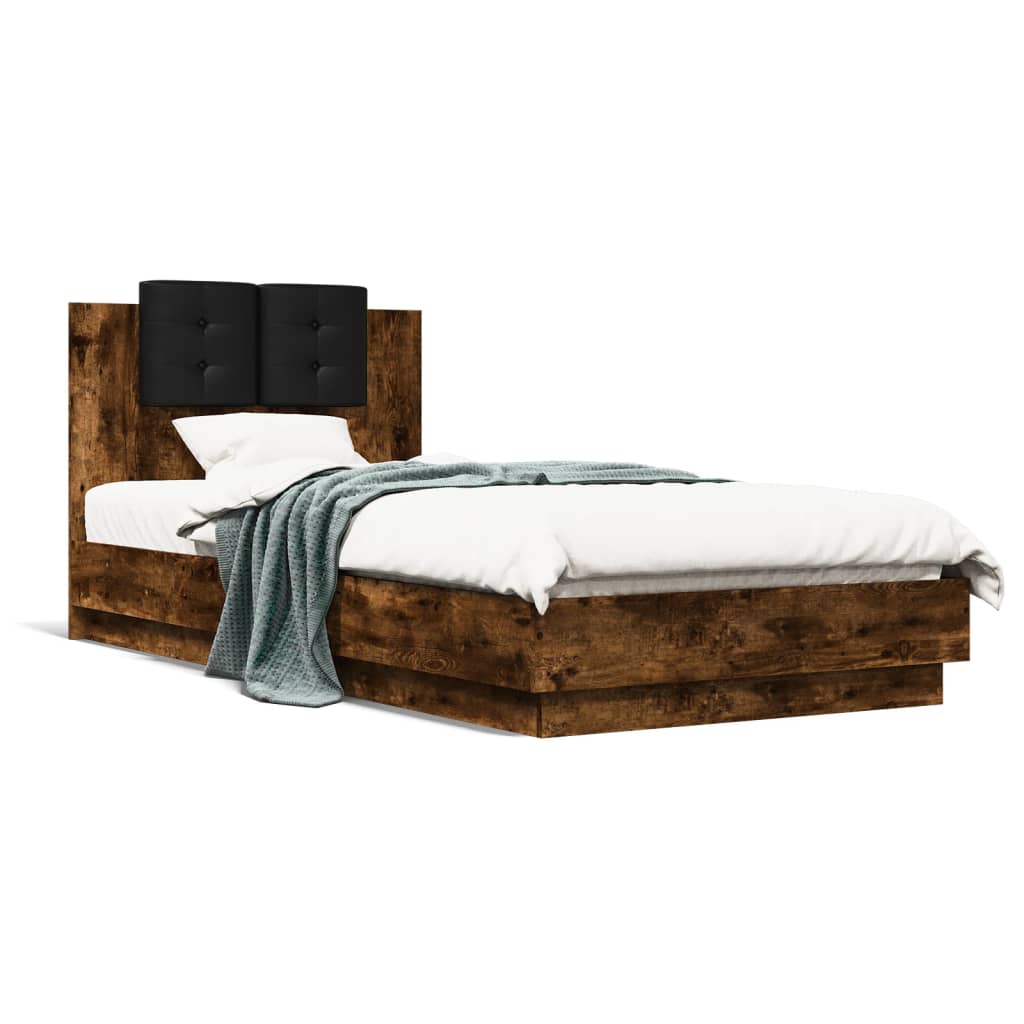 Rám postele s čelem kouřový dub 100 x 200 cm kompozitní dřevo