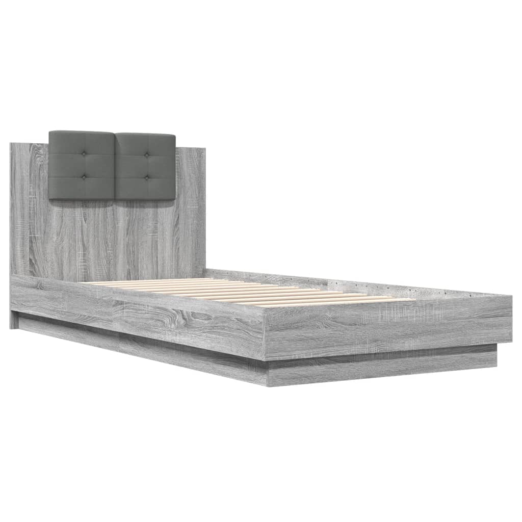 vidaXL Bedframe met hoofdeinde bewerkt hout grijs sonoma 100x200 cm afbeelding