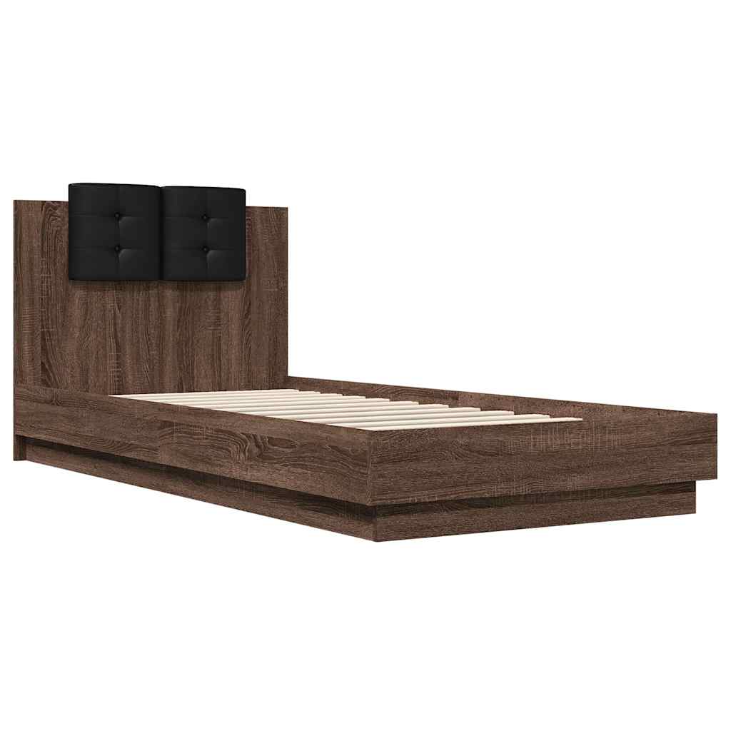 vidaXL Bedframe met hoofdeinde bewerkt hout bruineikenkleur 100x200 cm, foto 2