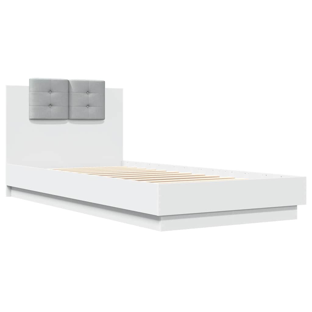 vidaXL Bedframe met hoofdbord bewerkt hout wit 90x200 cm afbeelding