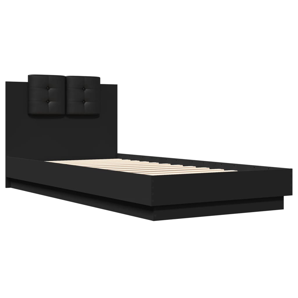 vidaXL Bedframe met hoofdeinde bewerkt hout zwart 90x200 cm afbeelding