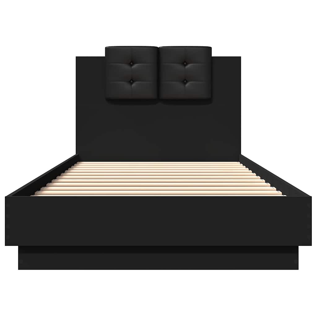 vidaXL Bedframe met hoofdeinde bewerkt hout zwart 90x200 cm, foto 4