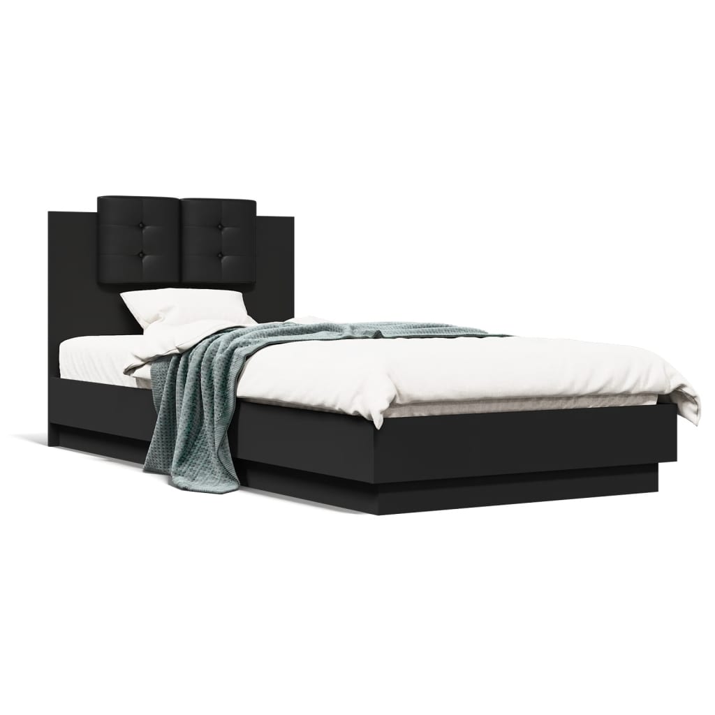 vidaXL Cadre de lit avec tête de lit noir 90x200 cm bois d'ingénierie