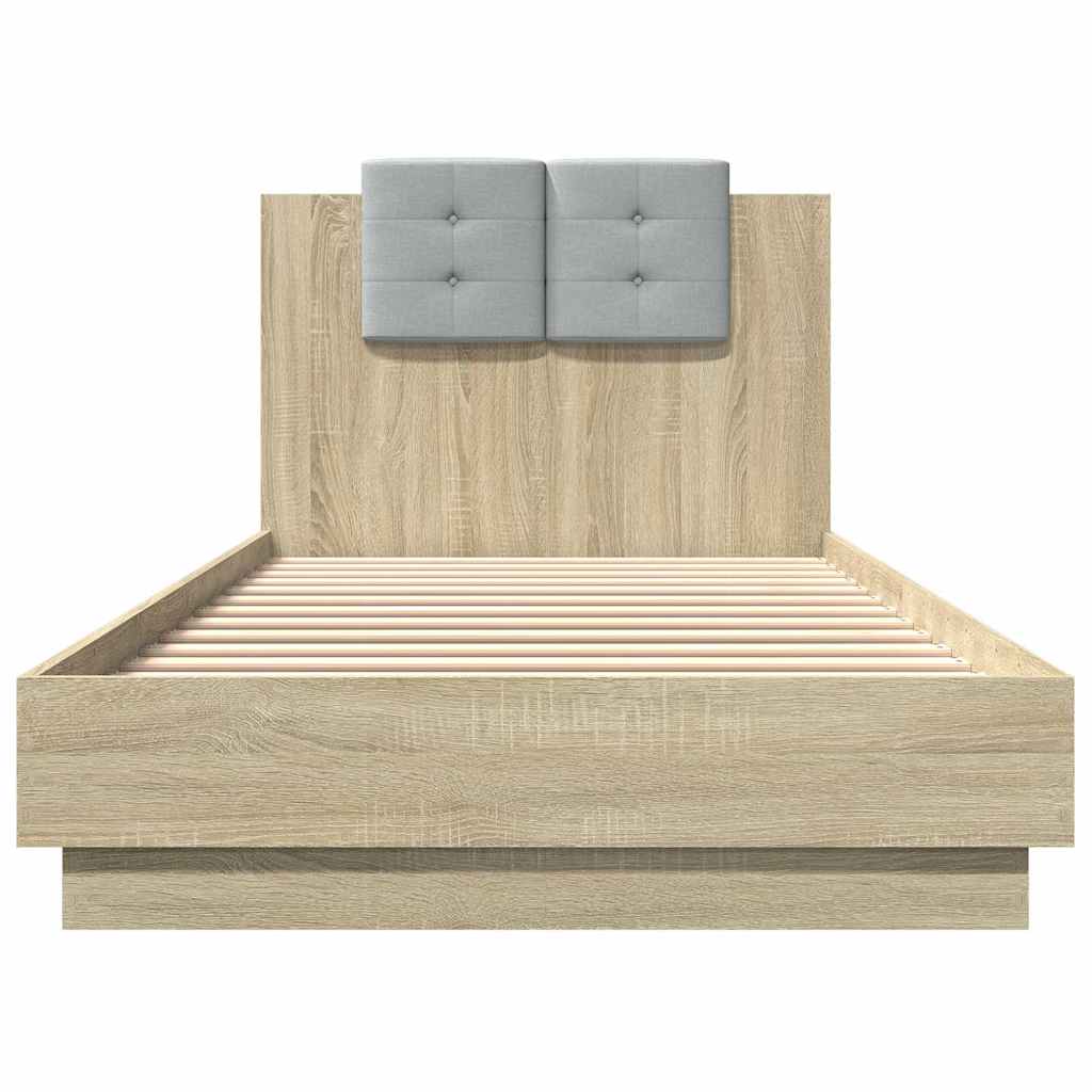 vidaXL Bedframe met hoofdeinde bewerkt hout sonoma eiken 100x200 cm, foto 4