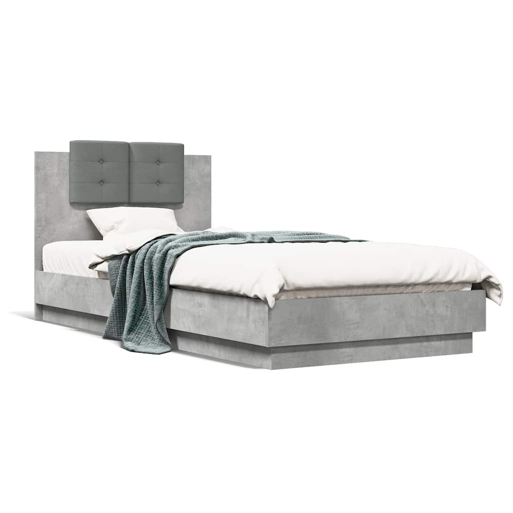 vidaXL Bedframe met hoofdeinde bewerkt hout betongrijs 90x200 cm grijs, foto 3
